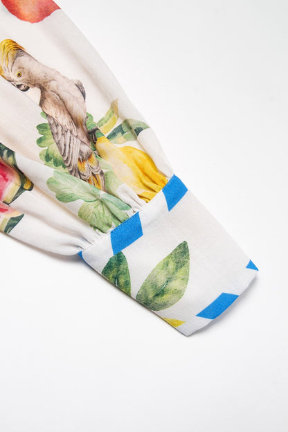 Print Stripe Fruit Midi Shirt Dress