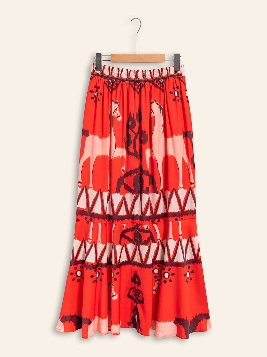 Chiffon Orange Printing Elegant Bohemia Midi Skirt