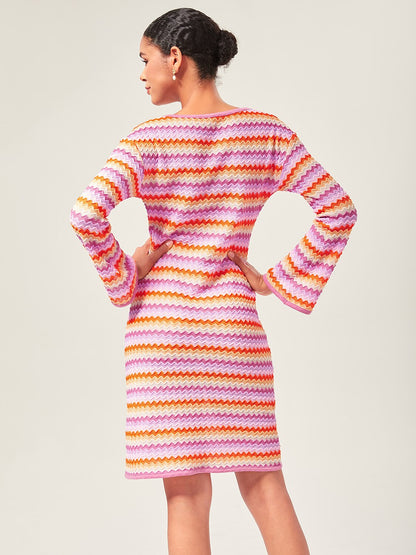 Elegant Rainbow Wave Stretch Knit Mini Dress