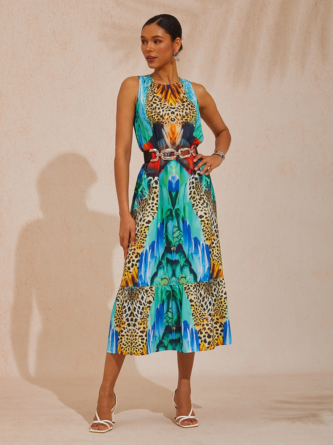 Vacation Jungle Print Satin Maxi Dress