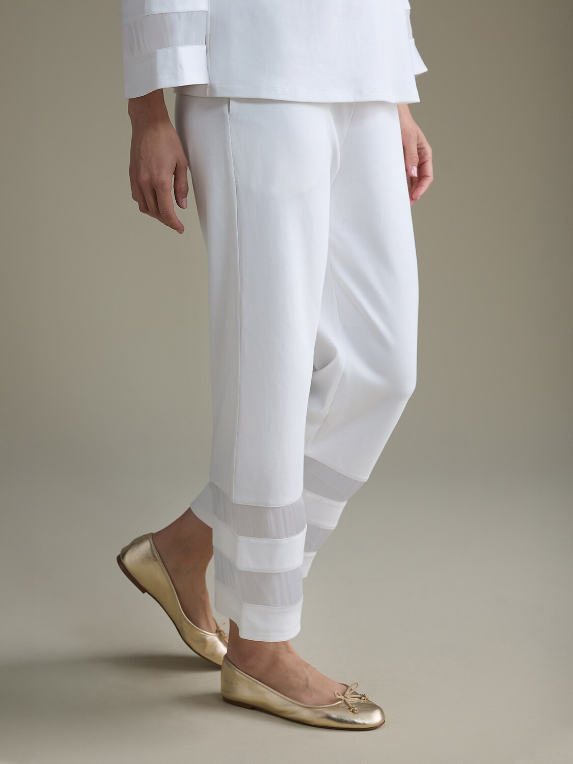 White Modal Cropped Chiffon Hem Pants