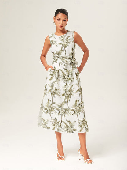 Linen-Like Sleeveless Midi Dress