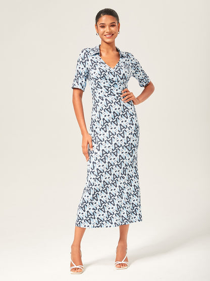 Stretch Waist-Cinching Mermaid Midi Satin Dress