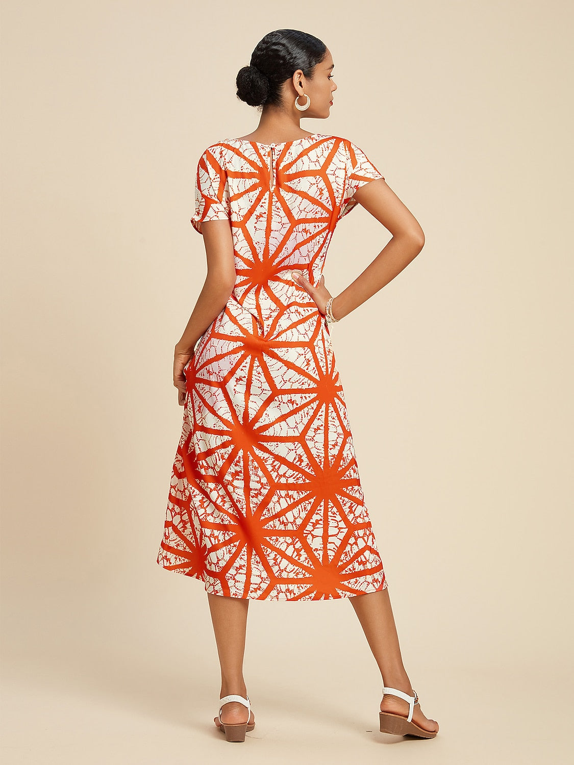 Satin Folk Drawstring Split Midi Dress