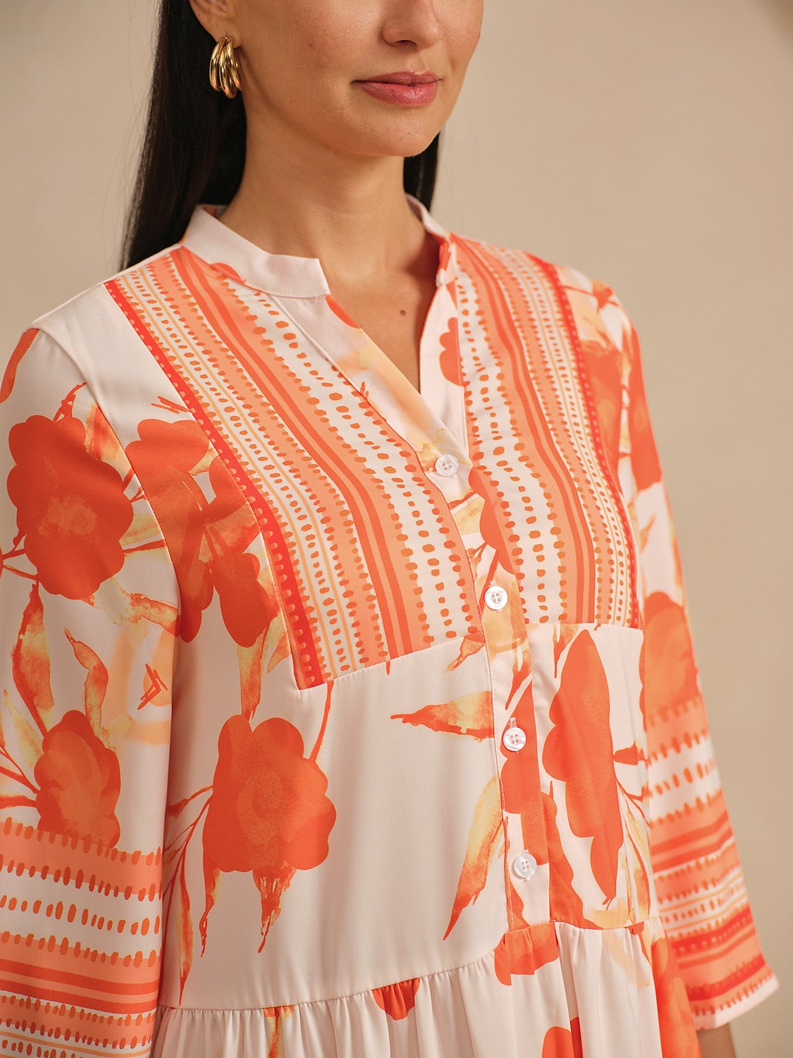 Maxi Dress Satin Loose Stand Collar Floral