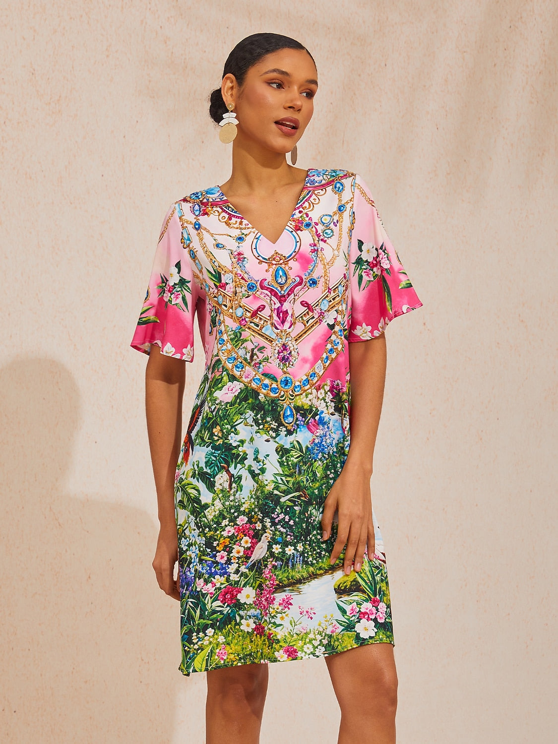 Vacation Jungle Print Straight Satin Mini Dress