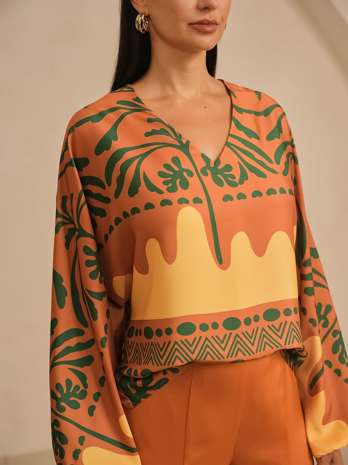 Vivid Fuchsia Print Satin Lantern Top