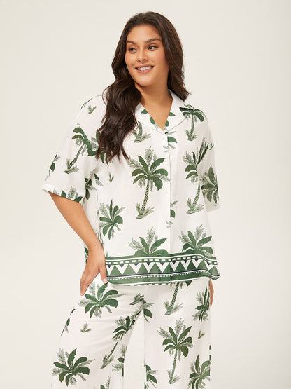 Vacation Palm Tree Print Loose Two-Piece Set