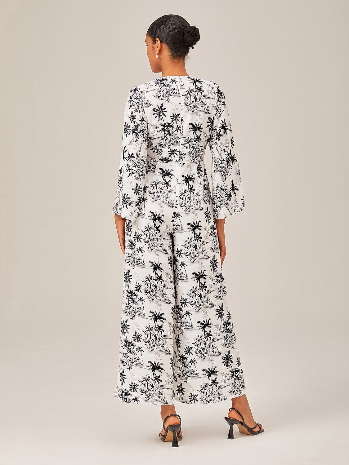 Palm Tree Print Vacation Style Satin Jumpsuit