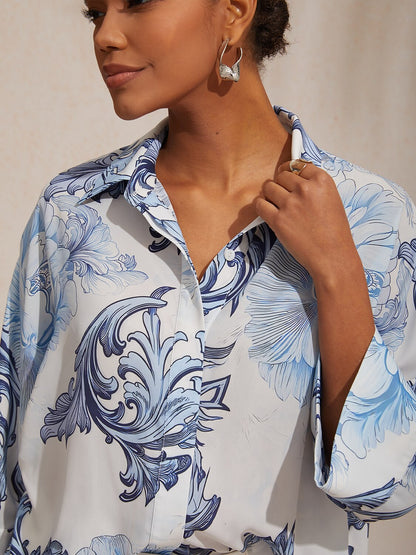 Vacation Retro Floral Dolman Sleeve Chiffon Short Shirt