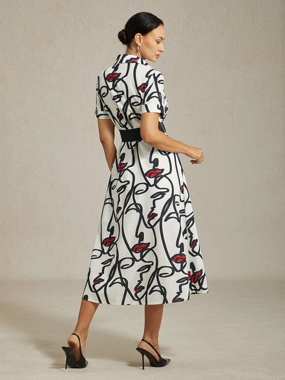 Maxi Dress Shirt Abstract Face Art Short