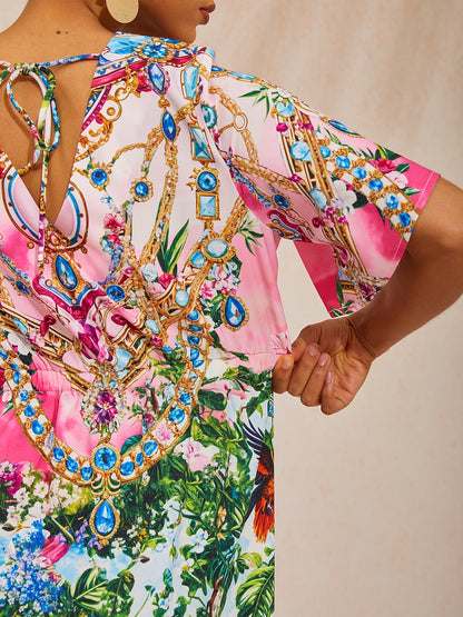 Vacation Jungle Print Straight Satin Mini Dress