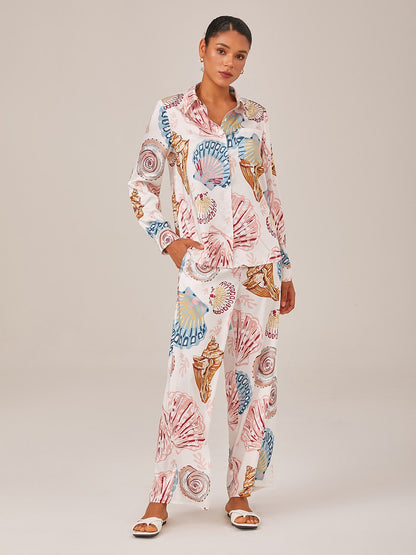 Shell Print Button Down Relaxed Long Sleeve Shirt