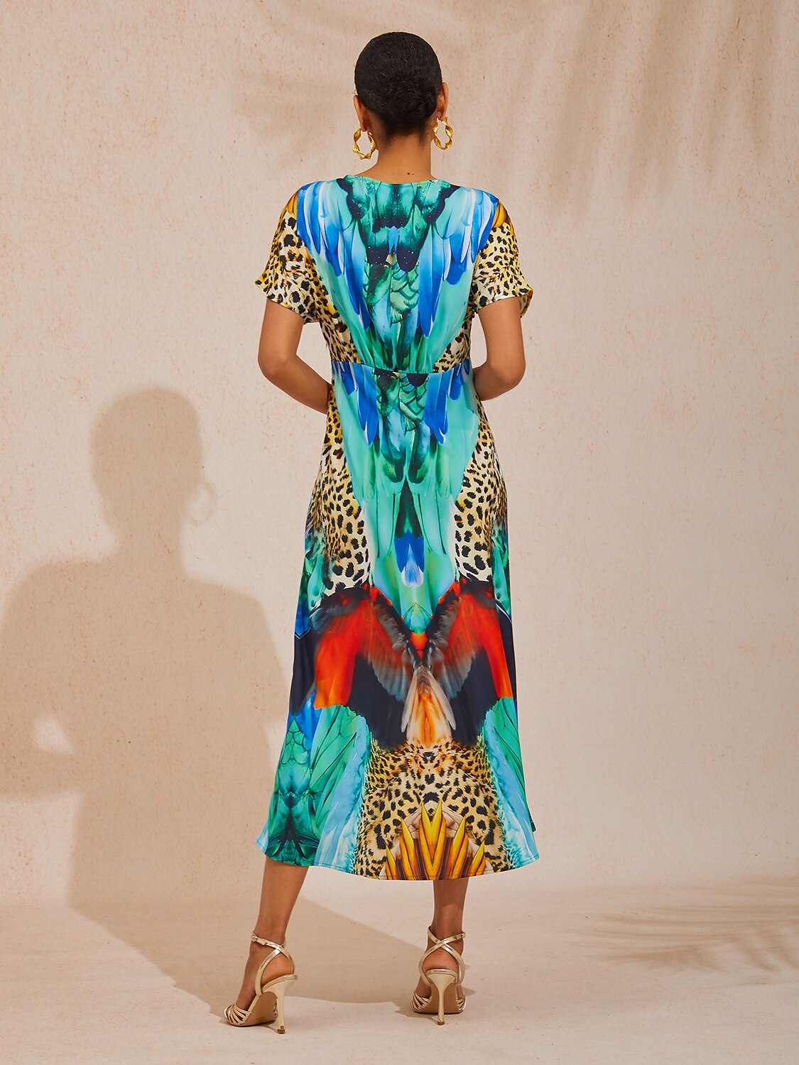 Vacation Jungle Beast Print Fitted Waist Satin Maxi Dress