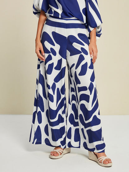 Satin Daily Casual Abstract Arts Wide Leg Pants