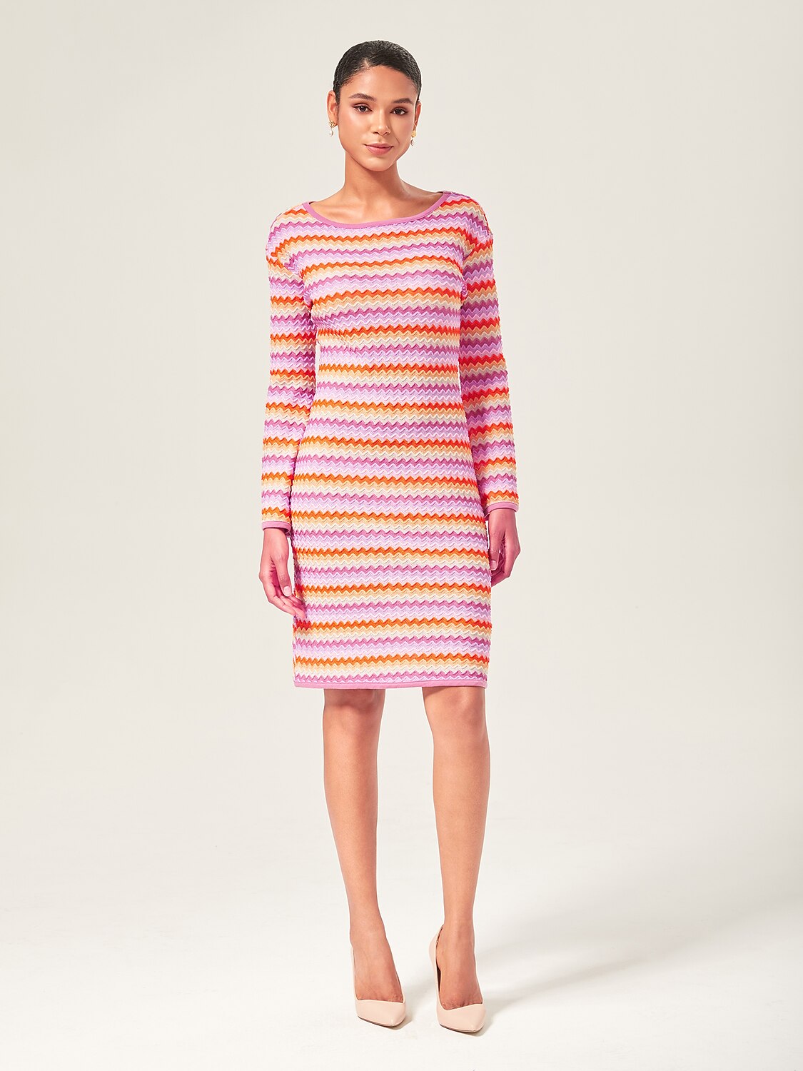 Elegant Rainbow Wave Stretch Knit Mini Dress