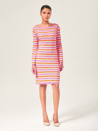 Elegant Rainbow Wave Stretch Knit Mini Dress