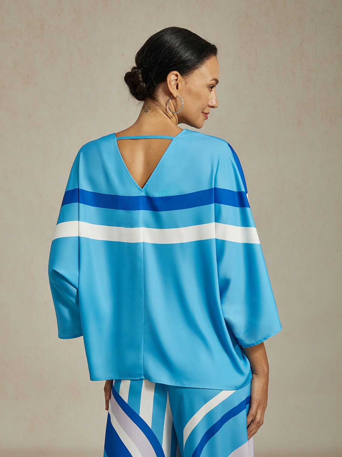 Satin Geometric Pattern Print Poncho Blouse