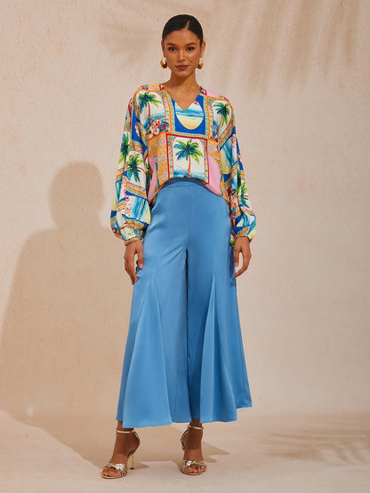 Vacation Elastic Waist Satin Wide Leg Pants