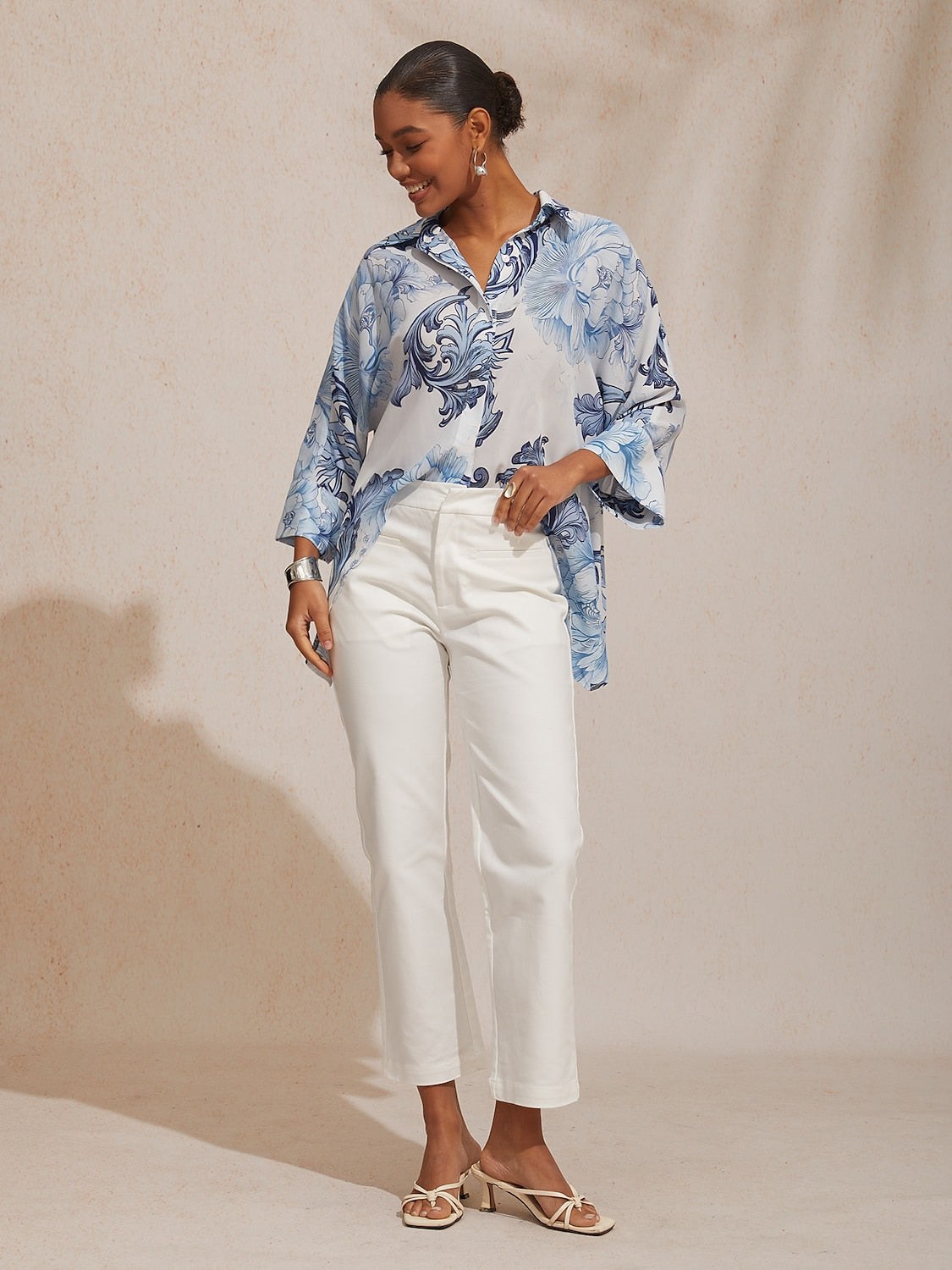 Vacation Retro Floral Dolman Sleeve Chiffon Short Shirt