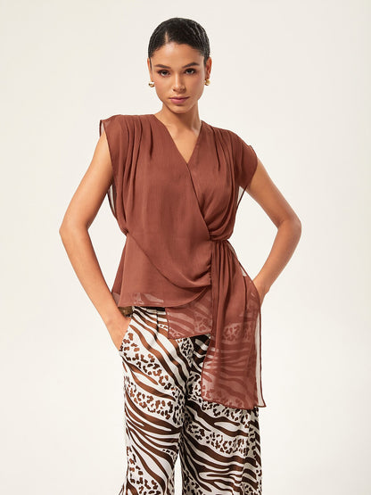 V-Neck Asymmetric Sleeveless Chiffon Top