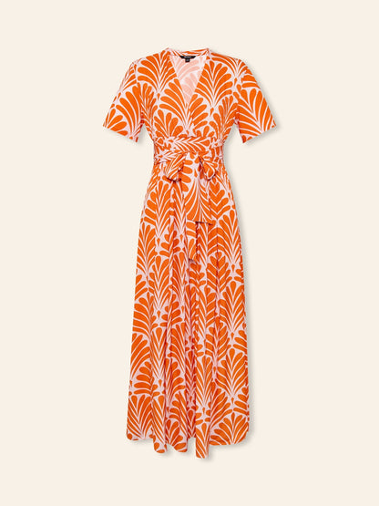 Orange Short Geometric Pattern Maxi Dress