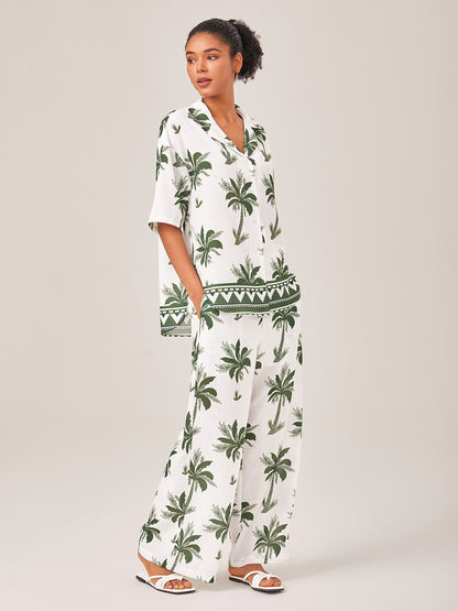 Vacation Palm Tree Print Loose Two-Piece Set