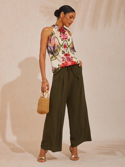 Vacation Elastic Drawstring Wide leg Pants