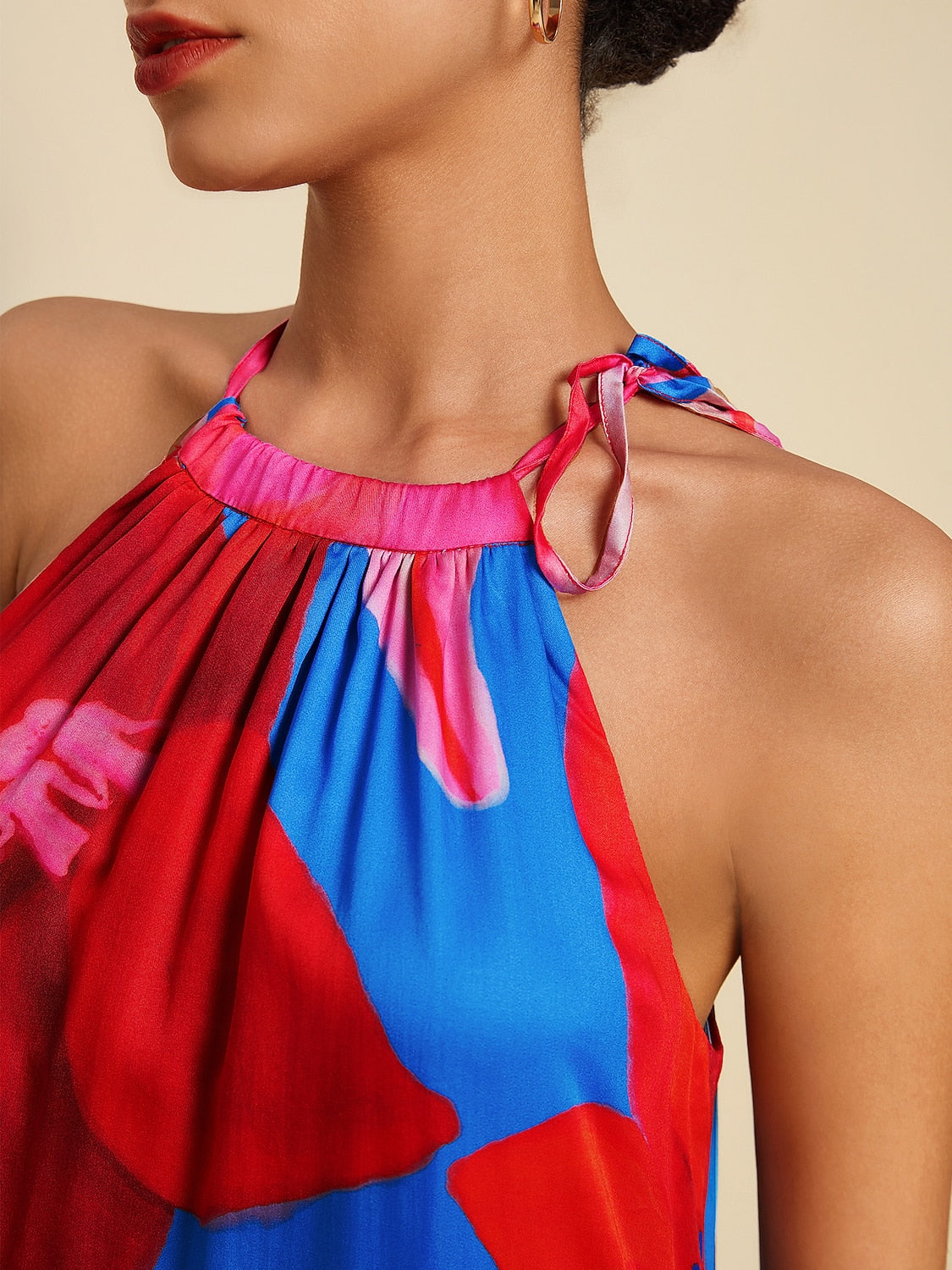 Tencel Floral Print Halter Maxi Dress