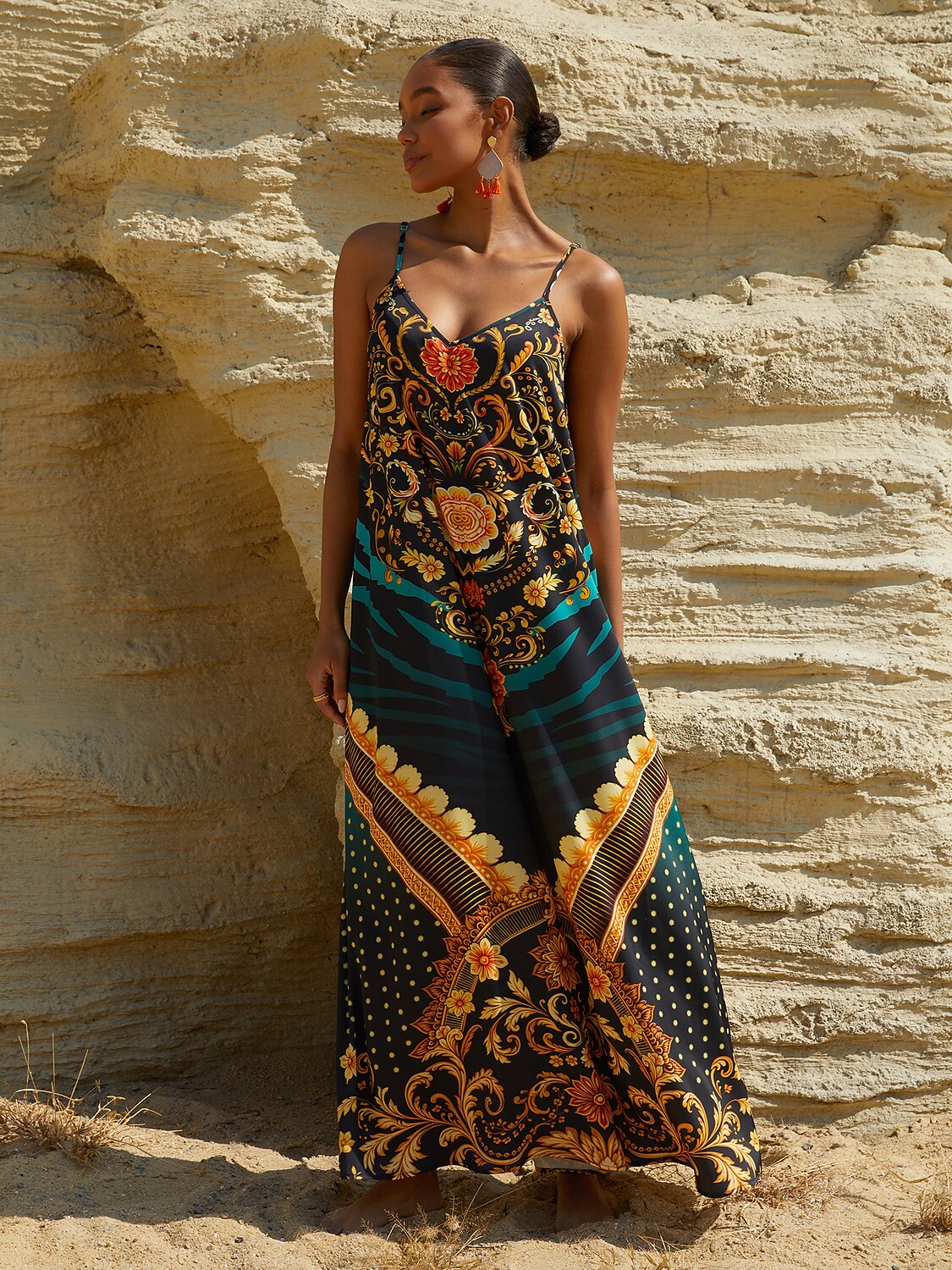 Emerald Empress Silky Satin Cami Jumpsuit