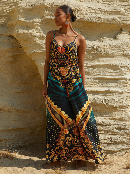 Emerald Empress Silky Satin Cami Jumpsuit