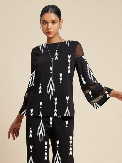 Geometric Print Elegant Casual Spring Vacation Top