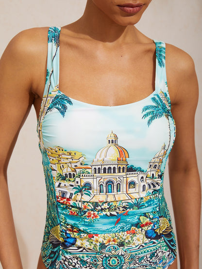 Balearic Islands Blue Stretch One Piece Swimsuit