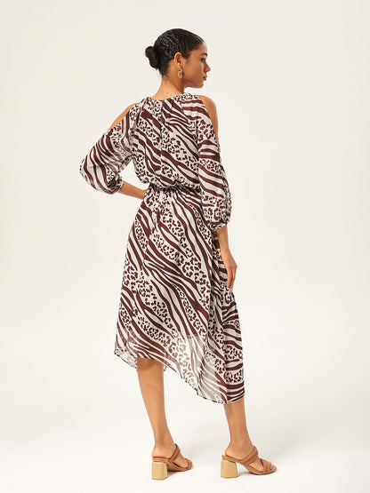 Animal Print Ruched Three Quarter Sleeve Dress