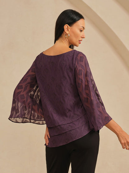 Elegant Flared Sleeves Layered Hem Chiffon Blouse
