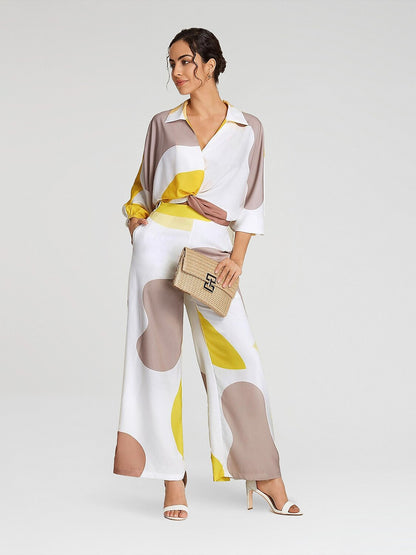 Satin Contrast Knot Front Balloon Sleeve Shirt