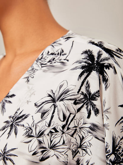 Palm Tree Print Vacation Style Satin Jumpsuit