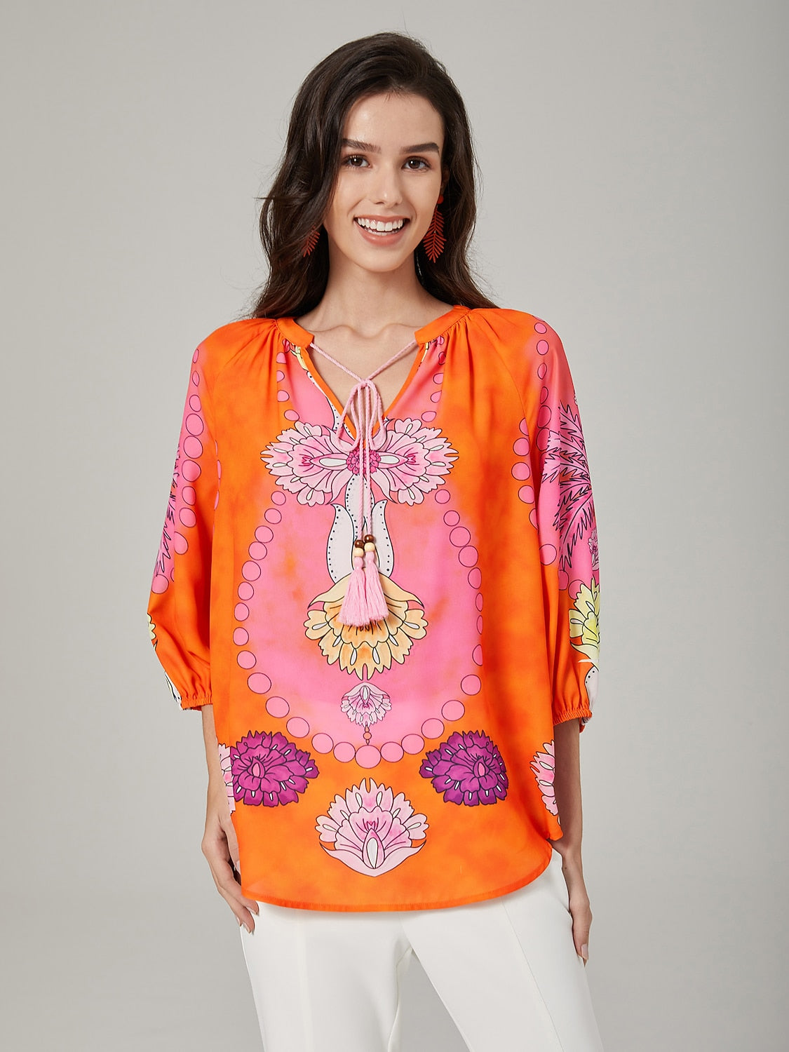 Vacation-Style Placement Print Pullover Top