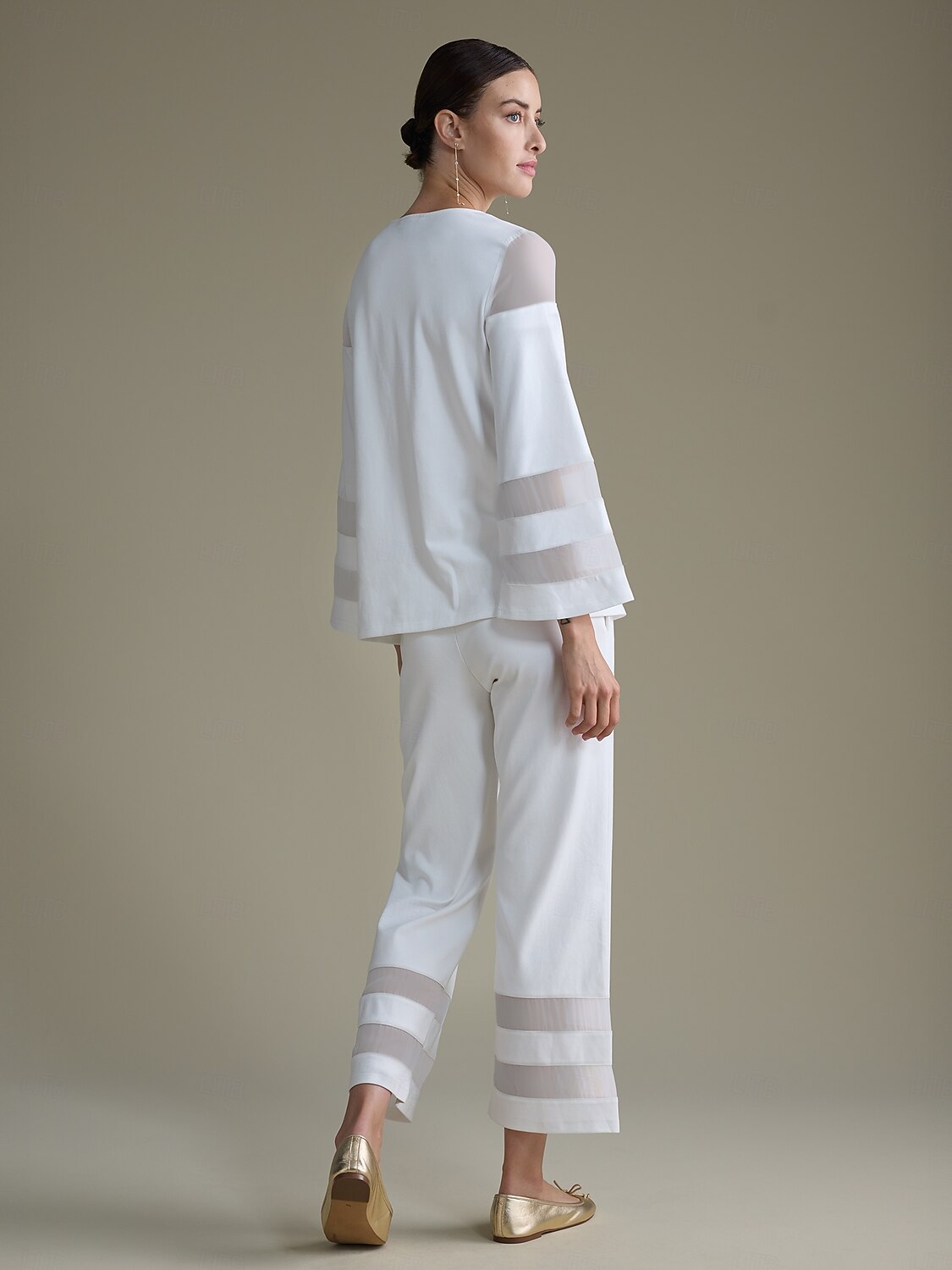 White Modal Cropped Chiffon Hem Pants