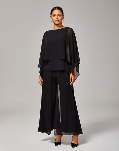 Black Full Length Chiffon High Elasticity Palazzo Pants