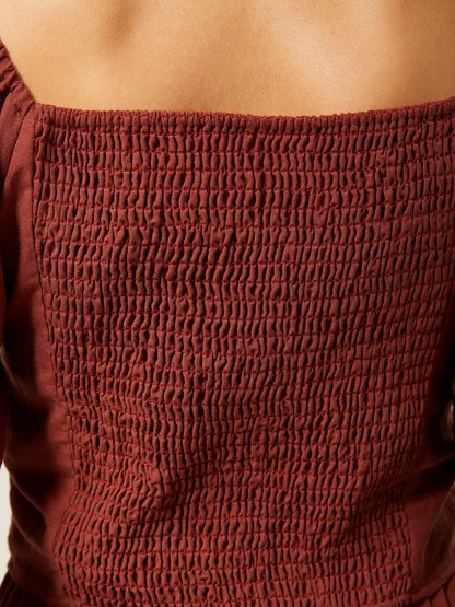 Lyocell-Blend Smocked Blouse