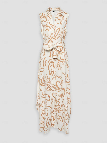 A Line Maxi Shirt Dress Pocket Waist Slim Fit