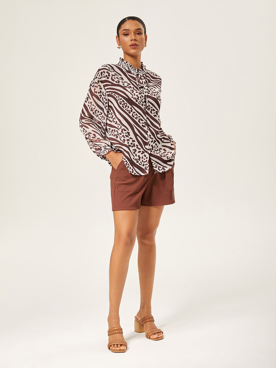 Animal Print Ruched Long Sleeve Pullover