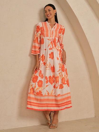 Maxi Dress Satin Loose Stand Collar Floral