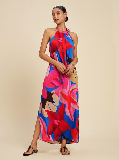Tencel Floral Print Halter Maxi Dress