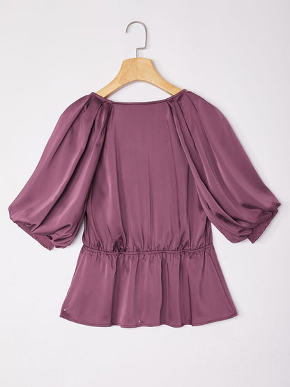 V-Neck Puff Sleeve Peplum Top