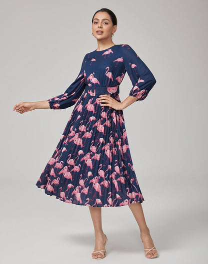 Pink Flamingo Print Casual Dress