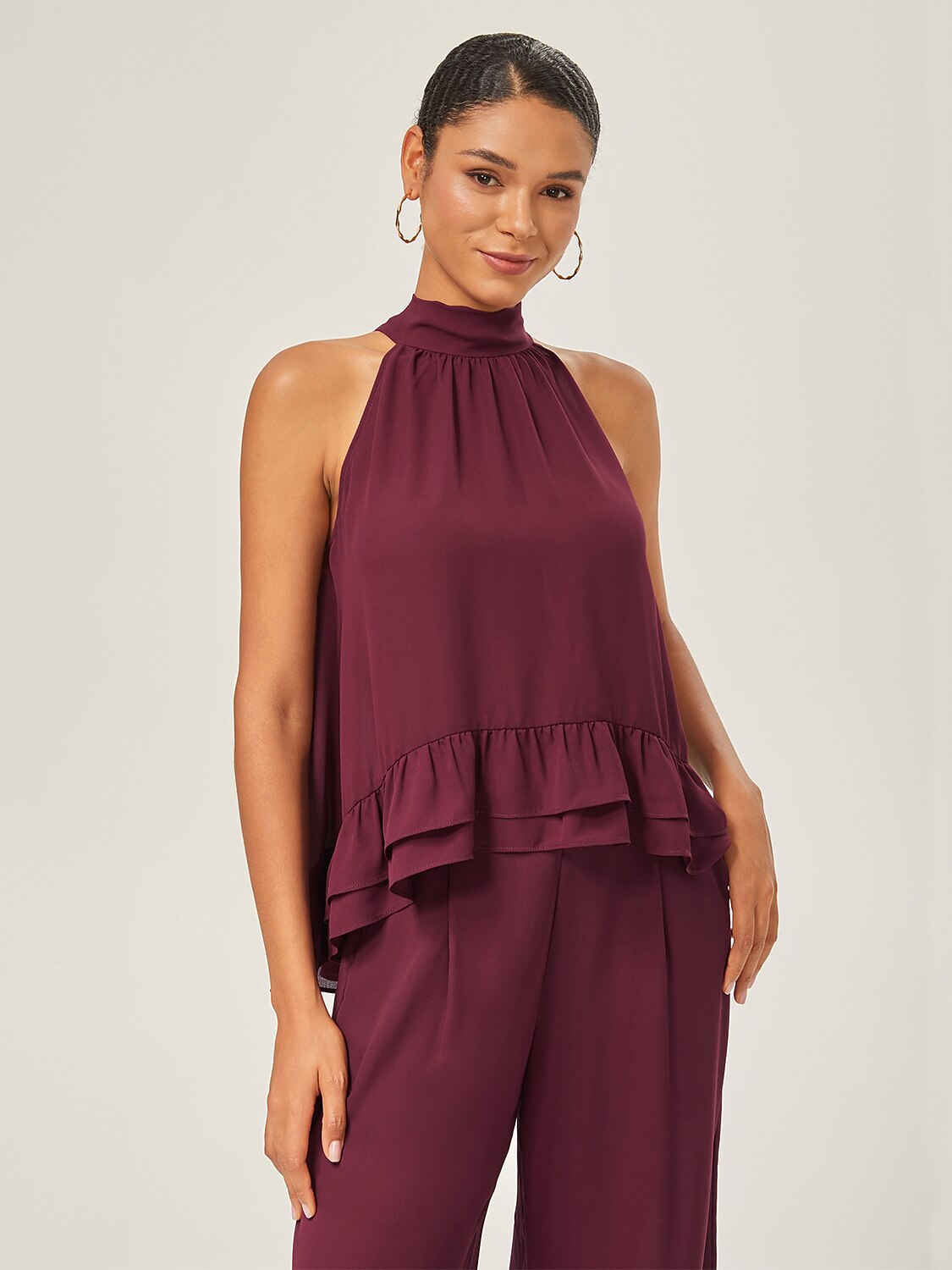 Romantic Ruffled Chiffon Halter Top