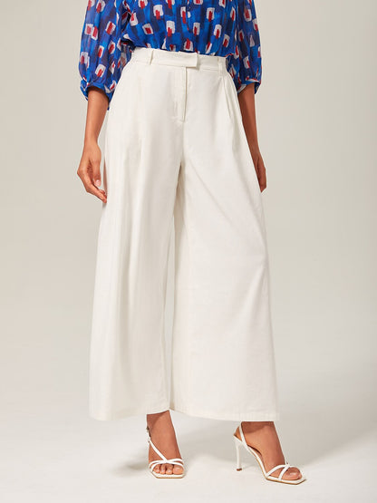 Breathable Linen Off-White Wide-Leg Pants