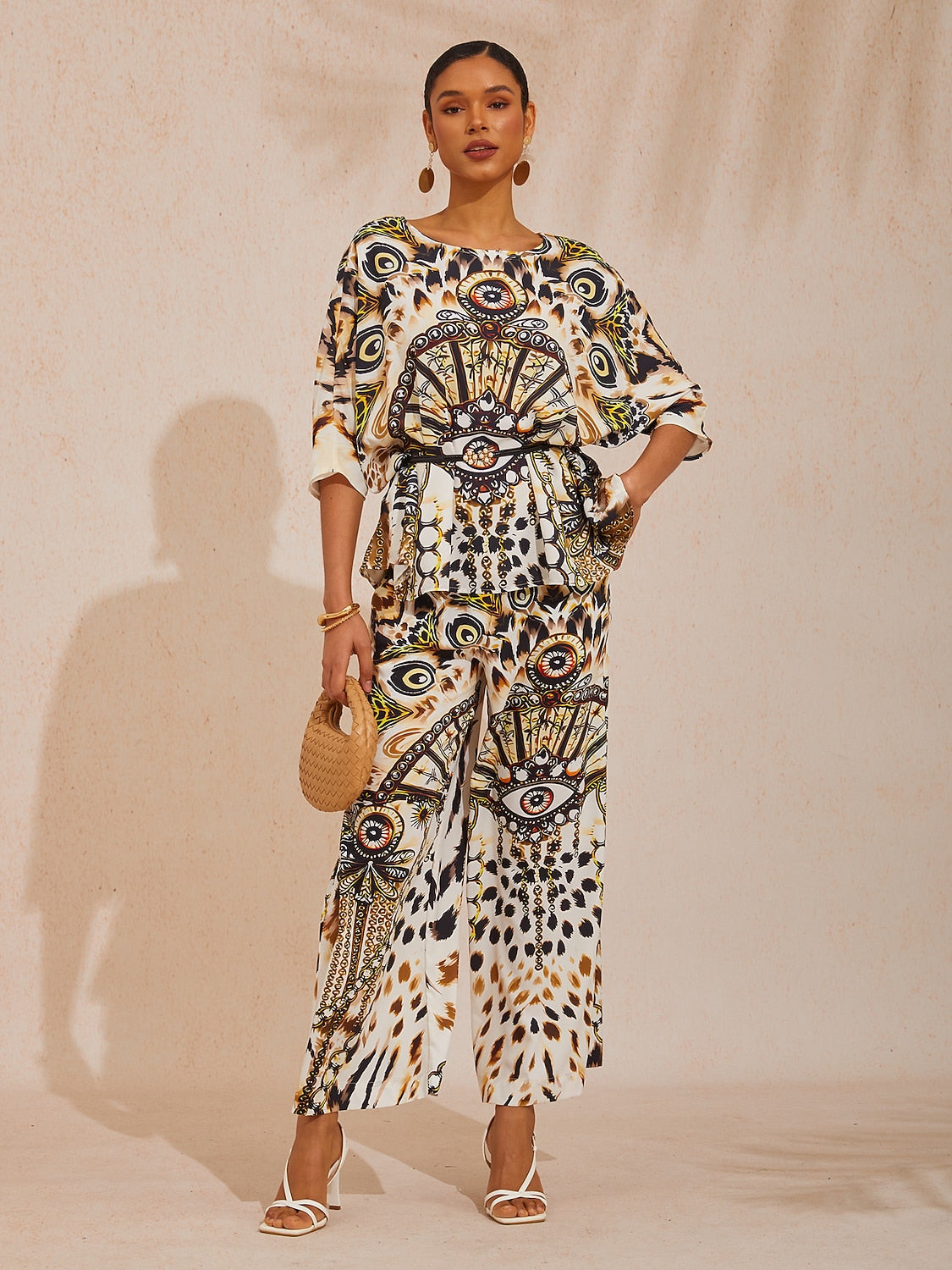 Vacation Artistic Leopard Print Dolman Sleeve Chiffon Top